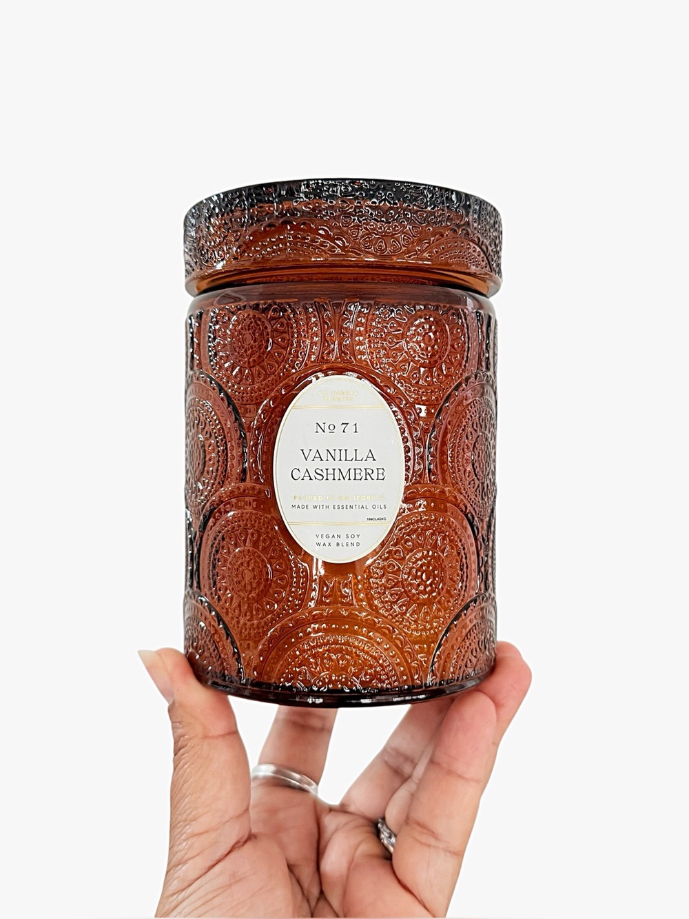 Leoben Company Vanilla Cashmere No. 71 Large Scented Candle Amber Textured Glass
